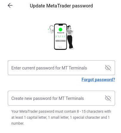 enter the current password and new password you wish to change, if cannot remember current password click forget password?