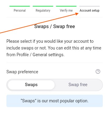 during registration when you reach to account setup step you can turn on swap free here
