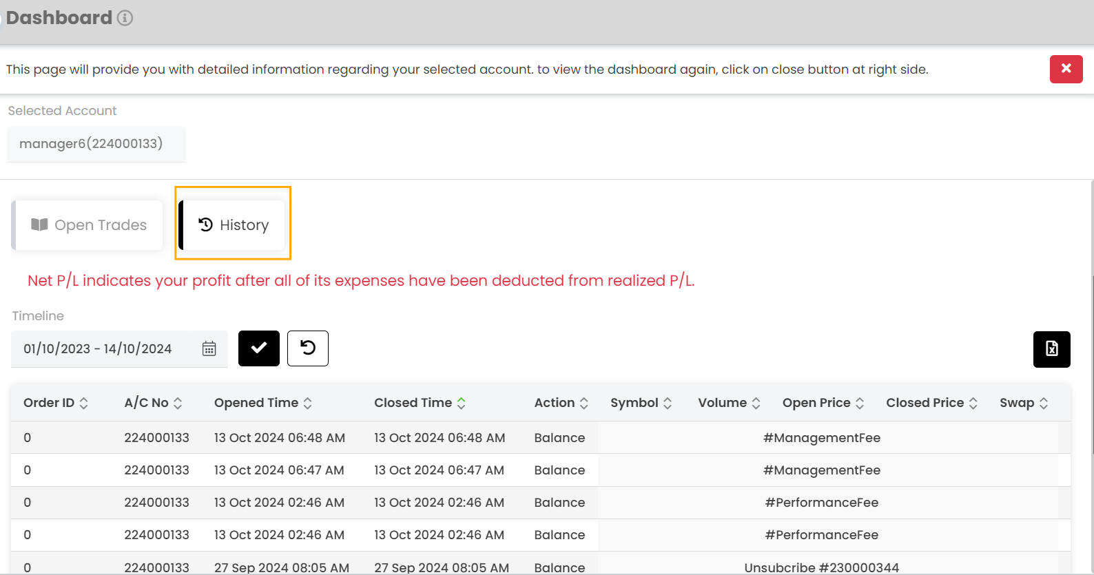 you can see all the history of your account here